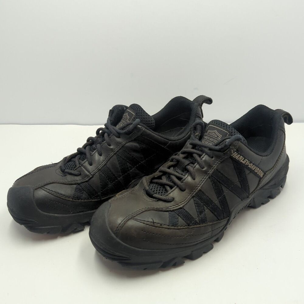 Harley Davidson Mens Leather Casual Sneakers 8.5 Black Orange Sole